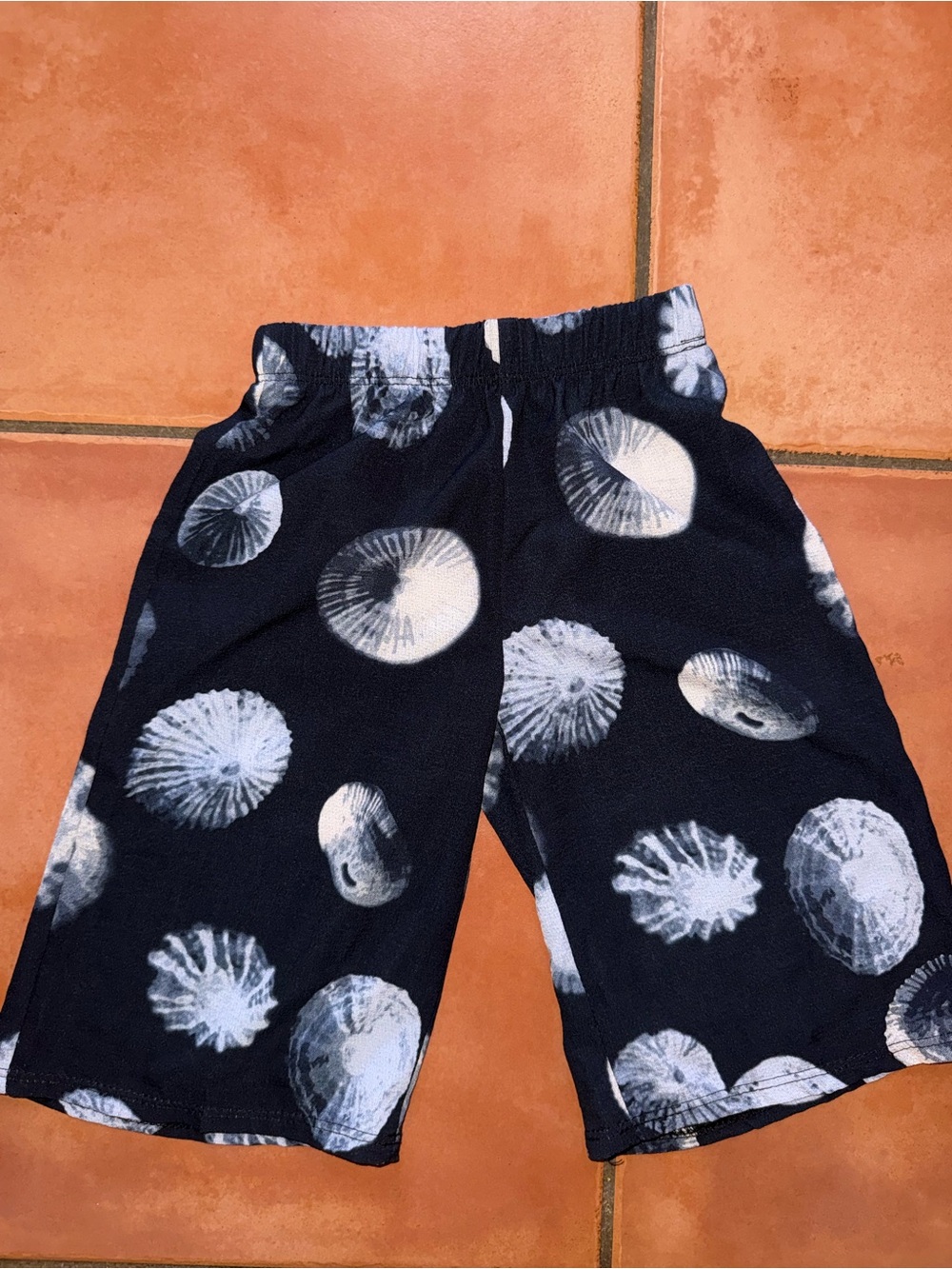 Kids Navy Blue Shell-Print Swim Shorts with Elastic Waist